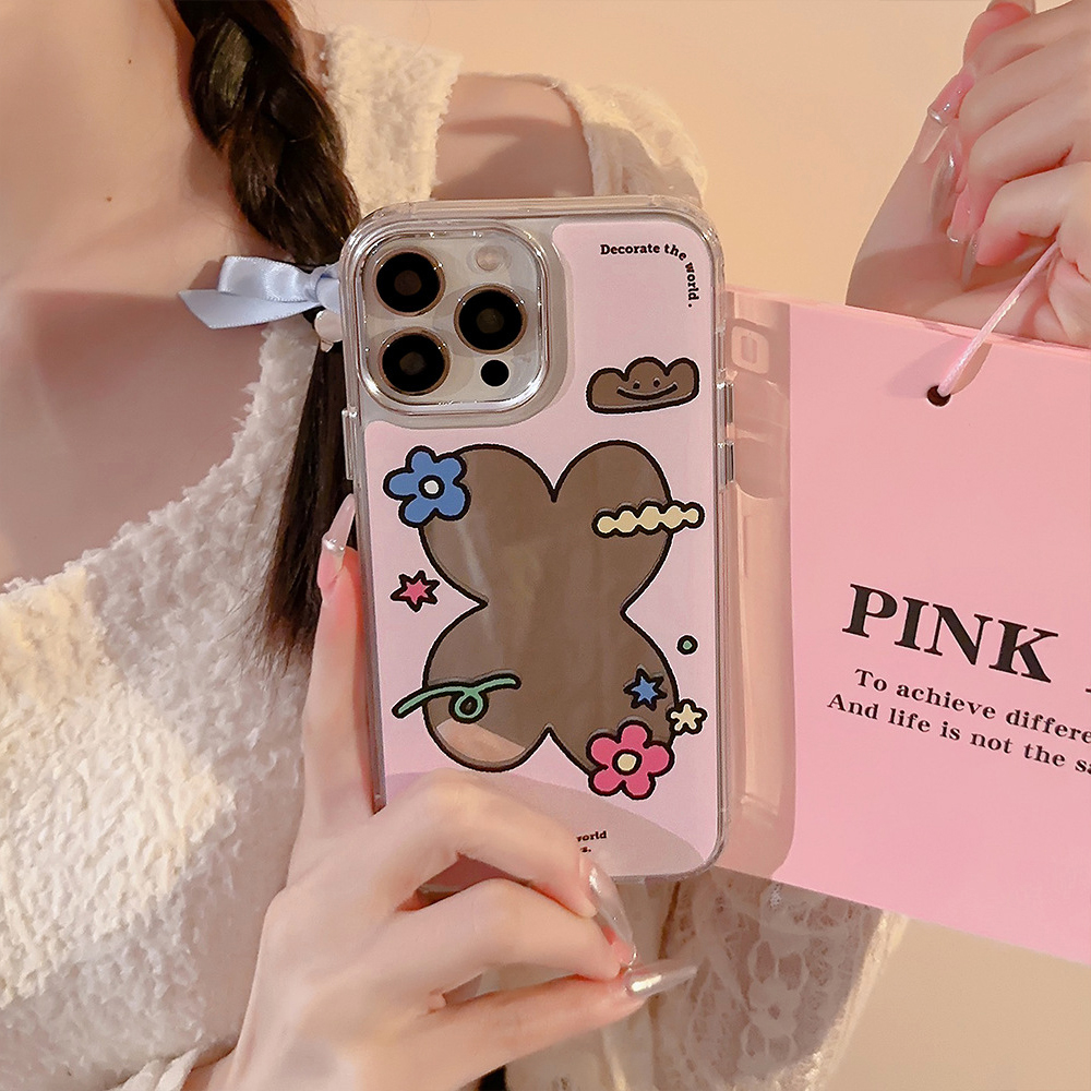아이폰 핑크 꽃 클로버 미러 거울 케이스